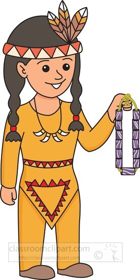 young native american girl holding beads
