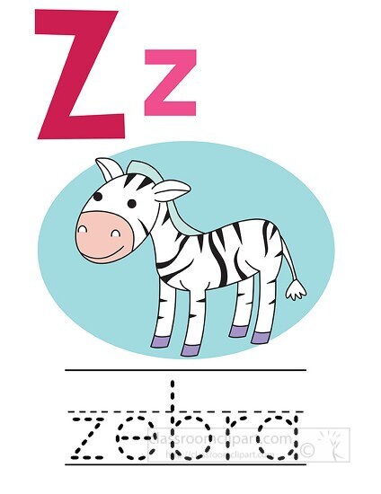 zebra with alphabet letter Z Upper lower case children writing p