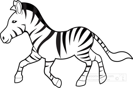 zebra with long tail black white clipart