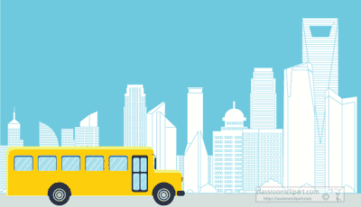animation of school-bus-driving in city