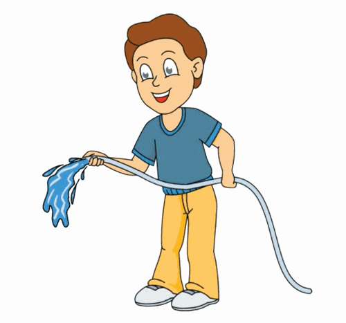 boy with watering hose animation