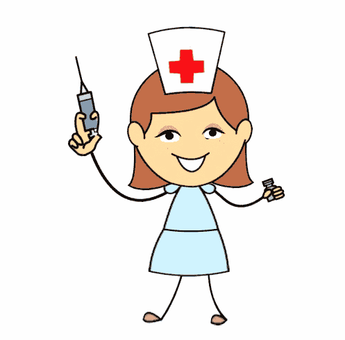 cartoon style nurse holding a syringe animated clipart