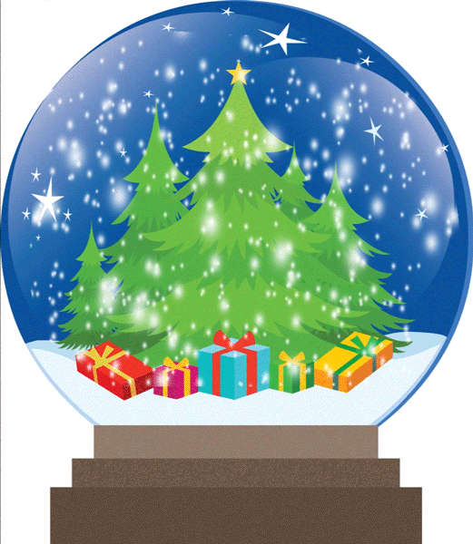 christmas tree gifts snow globe with falling snow animation