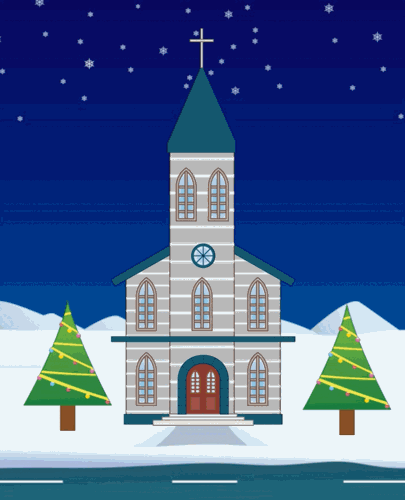 church snow christmas tree animated clipart