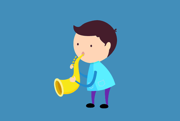 playing trombone blue background animated clipart