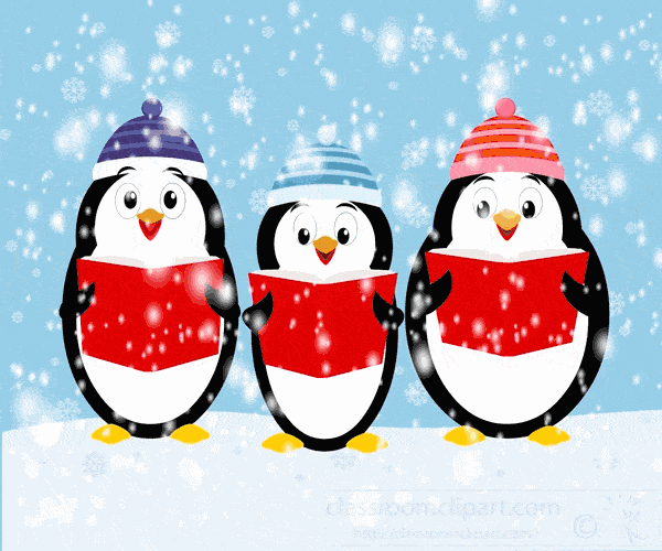 three penguins singing in the snow