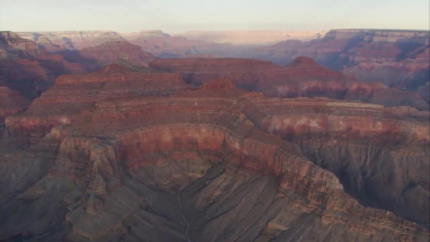 Wide sweeping view of the inner Grand Canyon at sunset video