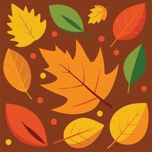  autumn leaves in orange and brown arranged in a seasonal patter