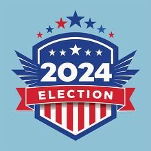 2024 election badge with stars and stripes