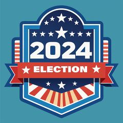 2024 election graphic with stars in a patriotic design