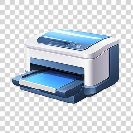 2d blue digital printer with a paper tray and control panel