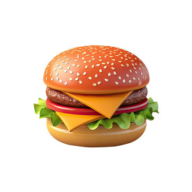 3D cheeseburger with sesame bun