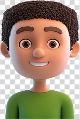 3D kid avatar boy with flat hair green shirt