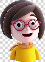 3D kid avatar girl with red glasses