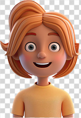 3D kid avatar smiling girl with large eyes