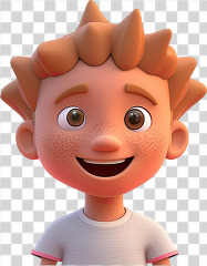 3D kid avatar white shirt and a wide grin
