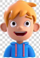 3D kid avatar young boy with blonde hair in a blue hoodie