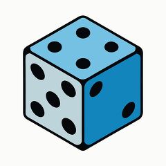 A blue dice with black dots isolated on a white background