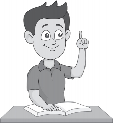 a boy raising finger in classroom gray color clipart