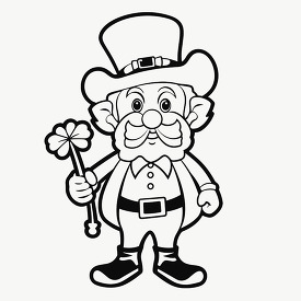 a cheerful leprechaun holding a four leaf clover outlined for co