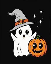 a cute ghost with an orange pumpkin