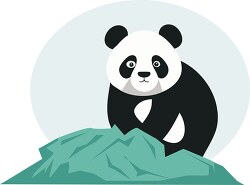 a panda bear is standing on rocks