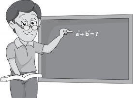 a teacher writing sum on board in classroom gray color clipart