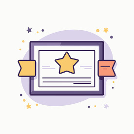 achievement certificates in a frame with star and ribbon cartoon