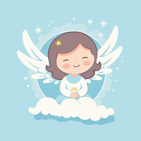 adorable cute angel with wings sits on a puffy cloud clip art