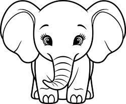 adorable elephant with cute eyes black outline