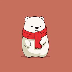 Adorable polar bear wears a cozy red scarf smiles gently