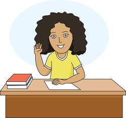 african american student sites at her desk clip art