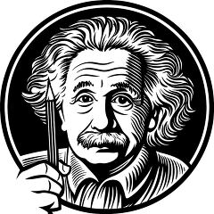 monochrome cartoon style portrait of Albert Einstein holding a pencil