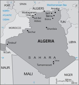 Algeria country map gray color