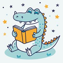 alligator holds an open book to read clipart