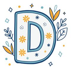 alphabet letter d kawaii style with bold line