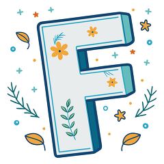 alphabet letter f bold line kawaii style