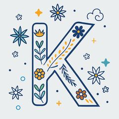 alphabet letter k kawaii style with bold line