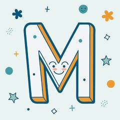 alphabet letter m bold line kawaii style