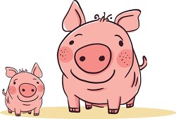 an adult pig with a young pig cartoon style simple clip art