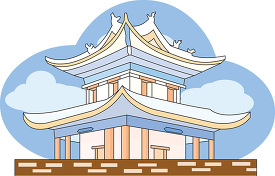 ancient chinese temple with blue sky clouds clip art