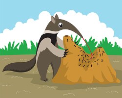 Anteater standing over a large termite mound Clipart