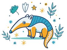 anteater with a long nose and blue spots