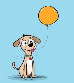 appy brown puppy holding a balloon by a string
