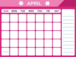 april calendar with days of the week printable