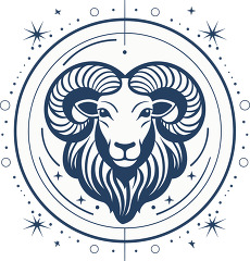 Aries zodiac sign in a dark blue circle