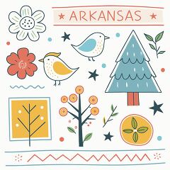 Arkansas state symbols clipart with a bird flowers and trees