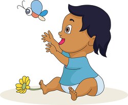 artoon of a baby playing with a butterfly clip art