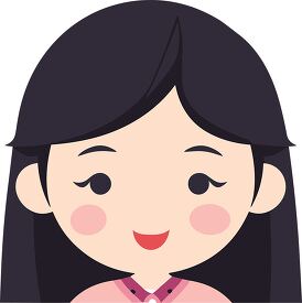 asian girl with long black hair and rosy cheeks