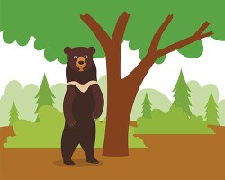 Asiatic Black Bear standing in front of a tree clip art